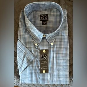 NWT Jos. A. Bank short sleeve blue plaid shirt XXL